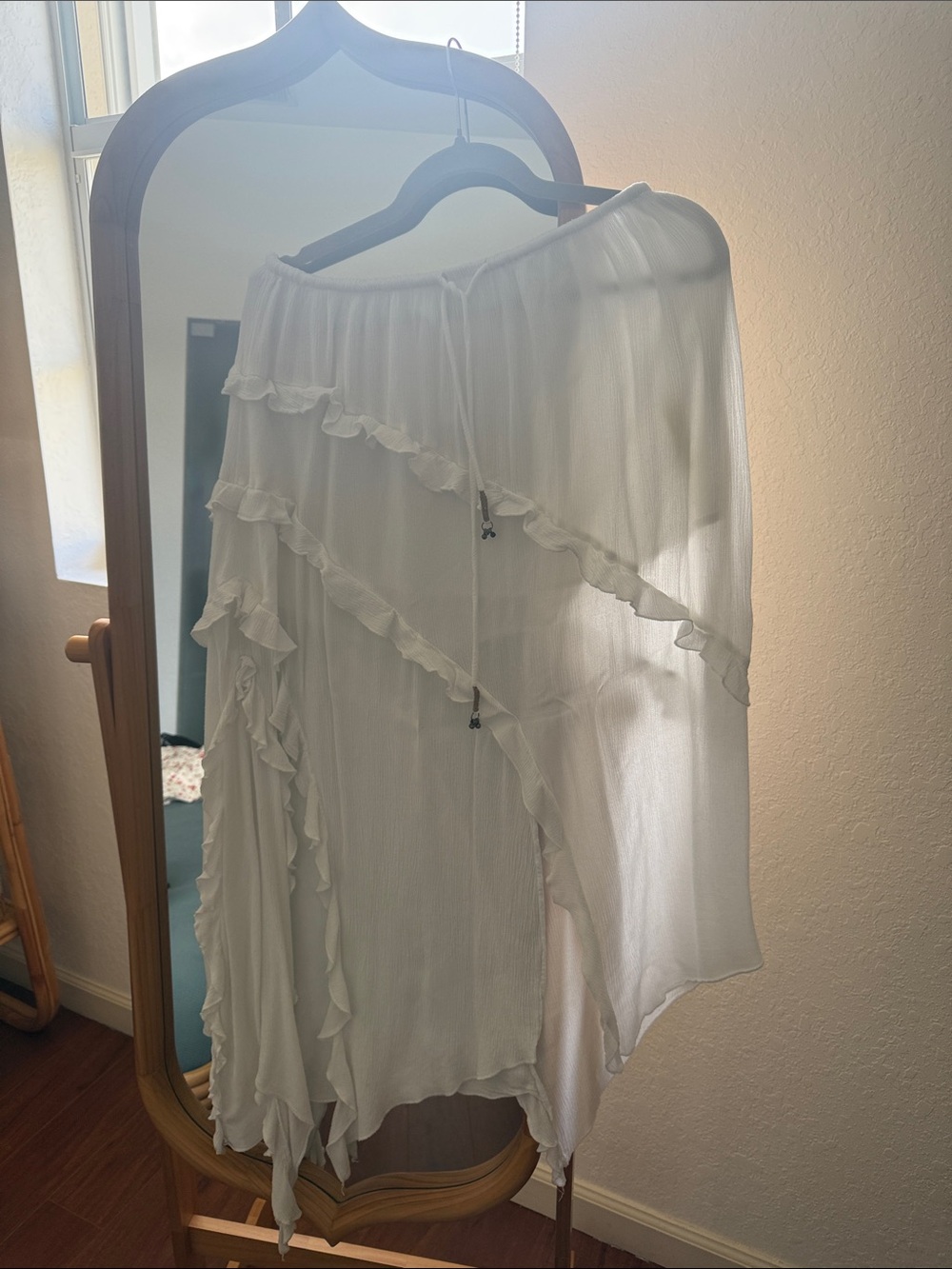 Free People White Asymmetrical Ruffle Skirt